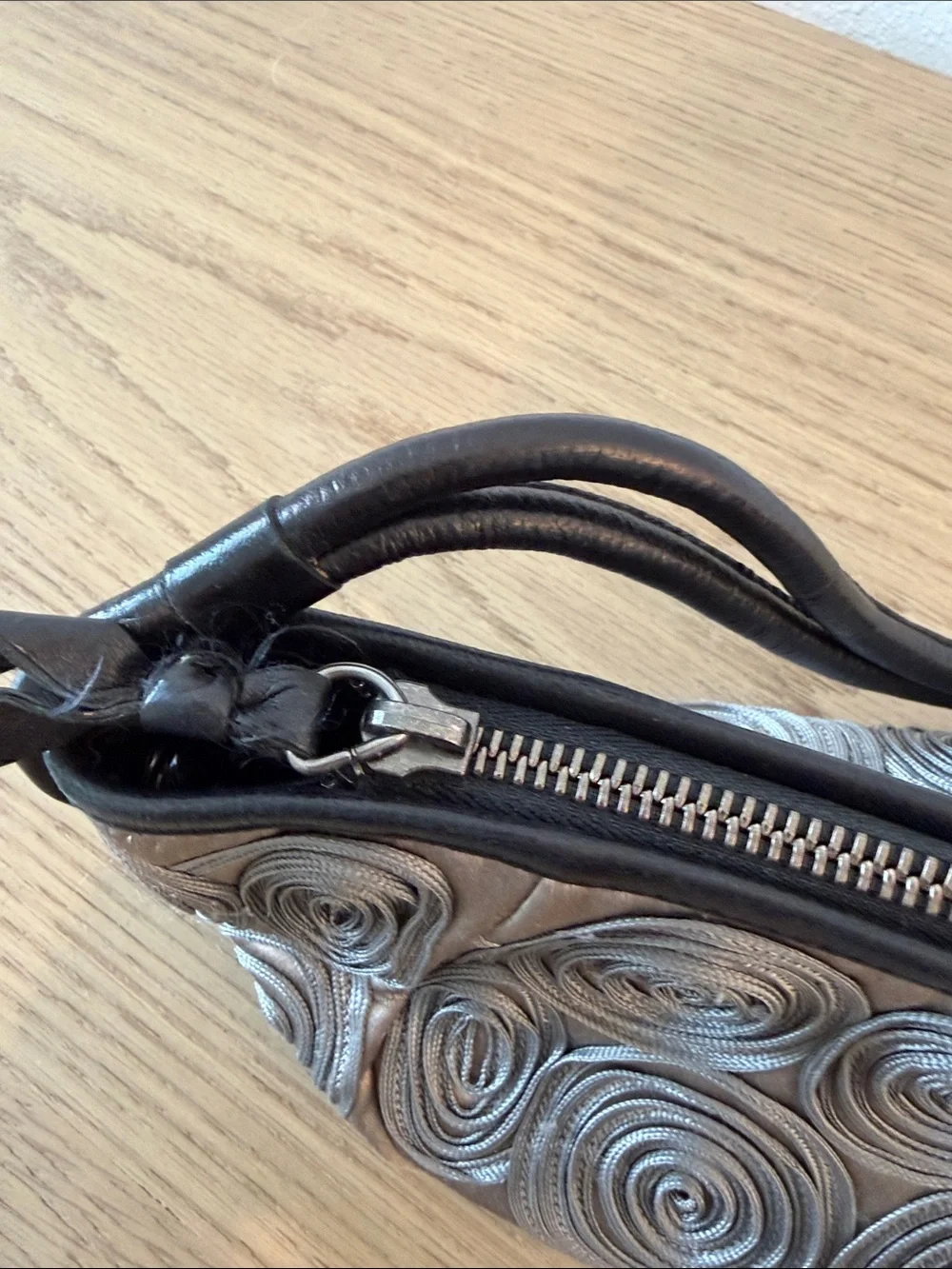 Giorgio Armani Gray Spiral Rosette Wristlet Clutch